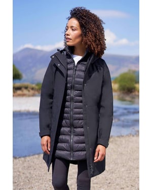 'Alaskan' Women's 3 In 1 Long Jacket with Adjustable Hood Waterproof Coat Black