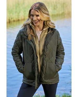 'Nebraskan' Women's Borg Gilet Warm Hooded Water Resistant Winter 3 In 1 Jacket Khaki