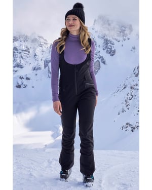 Women's Softshell Bib Front Ski Pants Warm Fleece Lined Windproof Winter Trouser Black