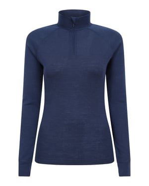 Women's Base Layer Top Zip Neck Breathable Long Sleeved Tee Navy