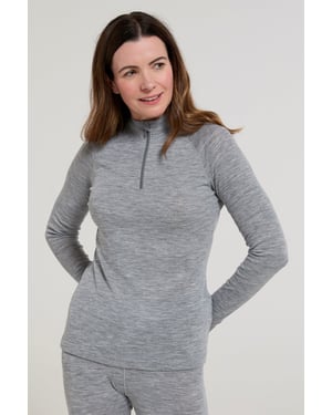 Women's Base Layer Top Zip Neck Breathable Long Sleeved Tee Light Grey