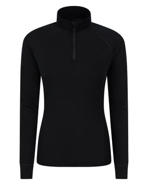 Women's Base Layer Top Zip Neck Breathable Long Sleeved Tee Black