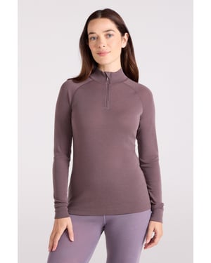Women's Base Layer Top Zip Neck Breathable Long Sleeved Tee Brown