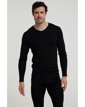 Men's V Neck Base Layer Top Breathable Skiing Hiking Everyday Tee Black