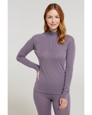Women's Base Layer Top Zip Neck Breathable Long Sleeved Tee Purple
