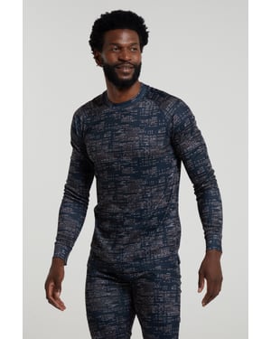 'Talus' Men's Printed Round Neck Top Quick Dry Winter Base Layer Black