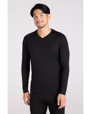 'Talus' Men's V Neck Base Layer Top Thermal Quick Drying Winter Tee Black