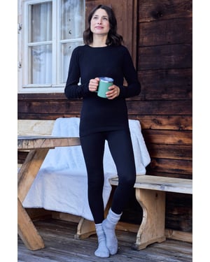 'Carmel' Women's Ribbed Pants Seamless Thermal Base Layer Trousers Black