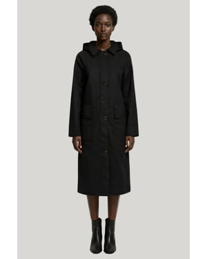 Elle Waxed Cotton Long Coat in Black