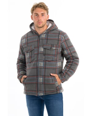 Port Nova Mens Hooded Fleece Lined Check Shirt Jacket Zip