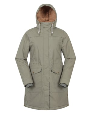 'Acorn' Borg Lined Women's Parka Jacket Waterproof Padded Coat Khaki