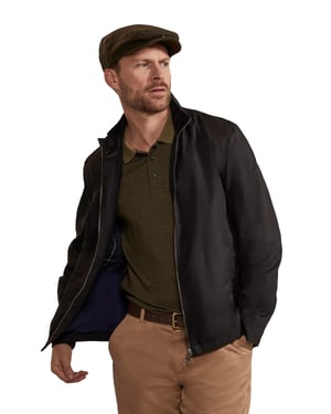 'Porthleven' Men's Waxed Harrington Jacket Funnel Neck Everyday Coat Black