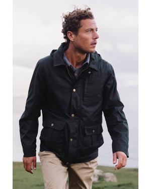'Darlington' Men's Hooded Jacket with Detachable Hood Waxed Cotton Windproof Coat Navy