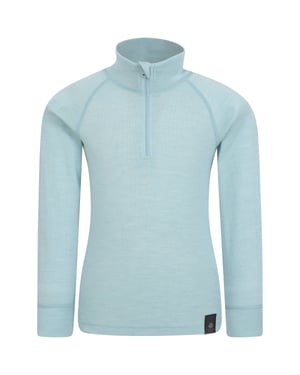 Kids Merino Top Zip Neck Quick Wicking Skiing Base Layer Tee Pale Blue
