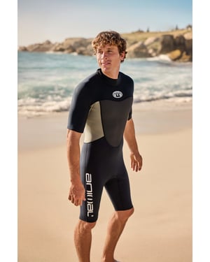'Slater' Men's Shorty Wetsuit with Flats Seams Summer Swimwear Black