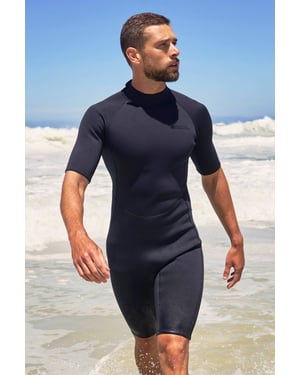 Men's Shorty Wetsuit with Easy Glide Zip Fastening Swimwear Black