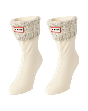 Hunter Recycled 6 Stitch Cable Short White Boot Socks