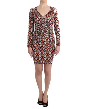 Geometrische Print Mini Jurk Lange Mouwen V-hals