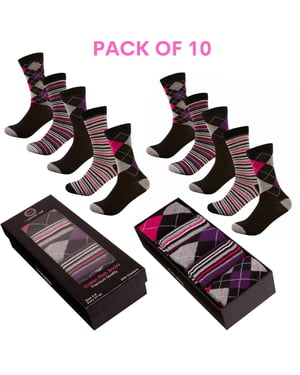 VR2 Ladies Women's Cotton Blend Socks Multicolour Pack of 10