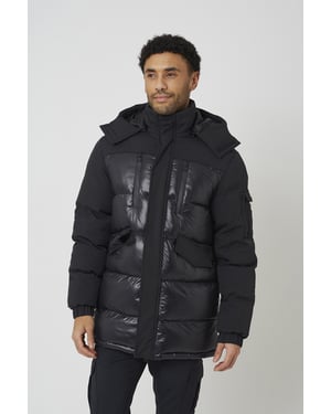 Black Longline Hooded Padded Jacket