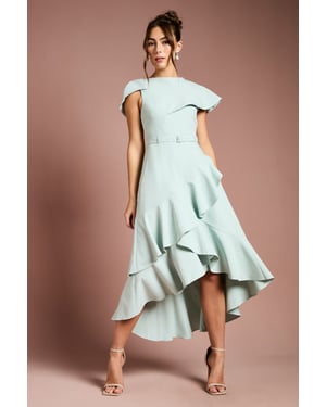 Waterfall Crepe Belted Midi Dress