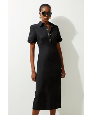 Essential Techno Shirt Sleeve Woven Shirt Dress With Gold Hardware