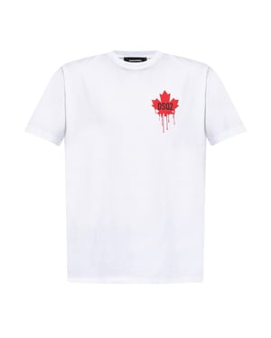 Dsquared2 Liten Drypping Maple Leaf Logo Vit T-shirt