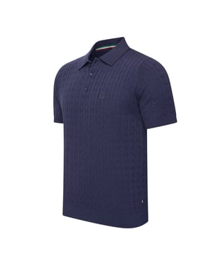 Cappuccino Italia Polo SS Caorle Cable Knit Polo Blauw