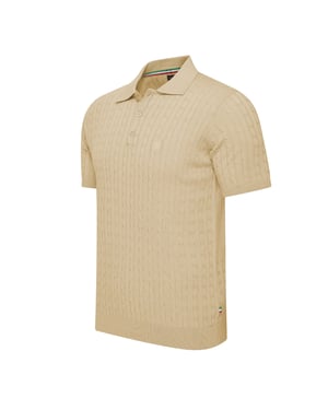 Cappuccino Italia Polo SS Caorle Cable Knit Polo Beige