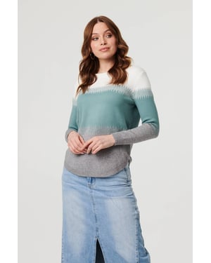 Green Sparkly Colour Block Curve Hem Jumper