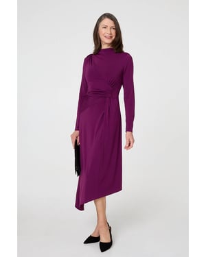 Purple Asymmetric Twist Long Sleeve Maxi Dress