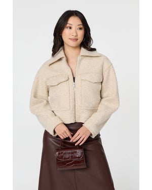 Brown Collared Pocket Front Cropped Jacket