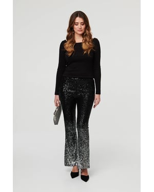 Black Sparkly Sequin High Waist Flare Trousers