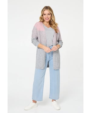 Grey Colour Block Textured Longline Cardigan