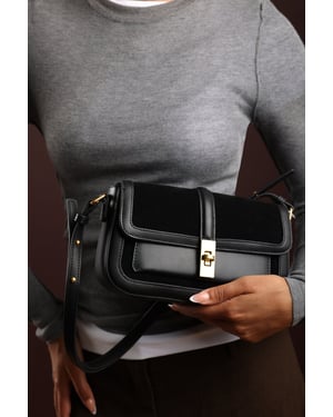 Where's That From Womens 'Coral' Suede Structured Shoulder Bag with Gold Lock