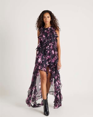 River Island Womens Maxi Dress Black Floral Ruffle