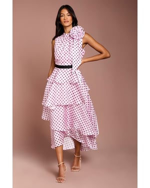 Petite Polka Dot Tiered Organza Midi Dress