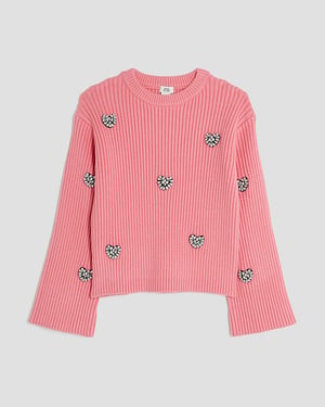 River Island Girls Jumper Pink Embellished Heart