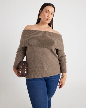River Island Womens Jumper Brown Knitted Bardot