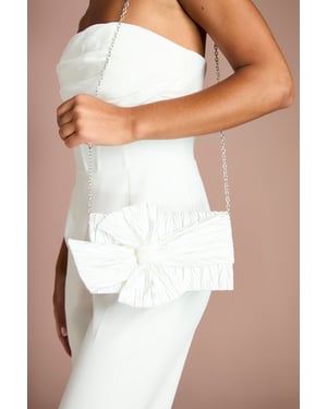 Bridal Chiara Satin Bow Detail Clutch Bag With Chain Strap