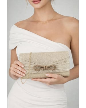 Metallic Clutch with Diamante Bow