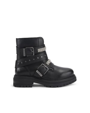 Kurt Geiger London Leather Double Buckle Biker Boots