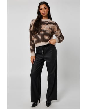 Brown Brushed yarn abstract print jumper