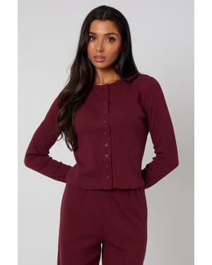 Burgundy Long Sleeved Button Front Top