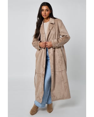Stone Faux Suede Trench Coat