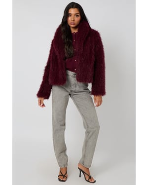 Burgundy Faux Fur Jacket