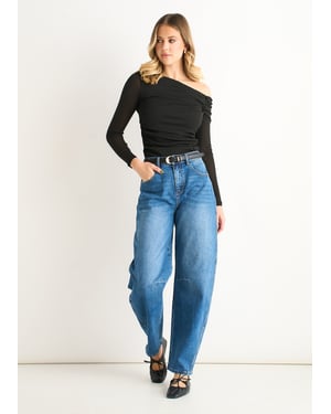 Black Jersey Slash Neck Long Sleeves Top
