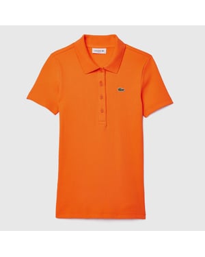 Women's Lacoste Slim-Fit L.12.D Ribbed Cotton Polo Shirt in Orange