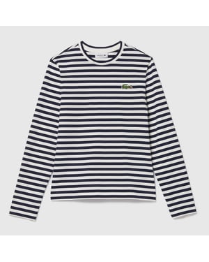 Women's Lacoste Striped Long Sleeve T-Shirt in Navy