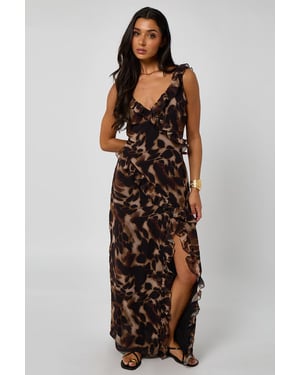 Tortoise Print Ruffle Maxi Dress